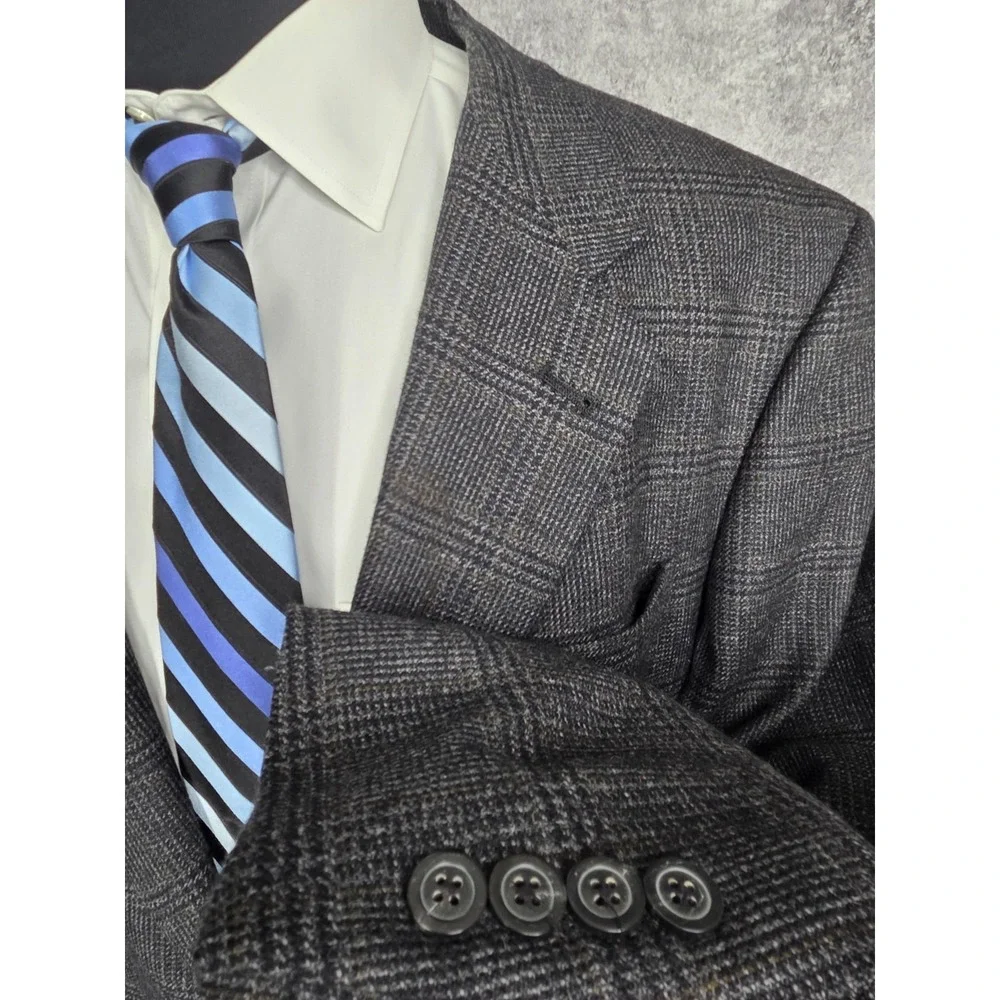 Hart Schaffner Marx Blazer Jacket Mens 43R Gray Sports Coat 2 B USA Glenplaid‎
